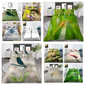 Лидер продаж, домашний текстиль с принтом стрекозы, постельное белье, костюм с насекомыми, новинка, модное моющееся одеяло из микрофибры, пододеяльники UK Single 135x200cm