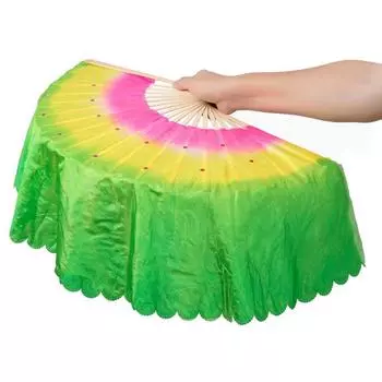 Лидер продаж, градиент цвета, длинный веер с имитацией танца живота, веер из искусственного шелка, шелковые веера, длинные шелковые веера 51cm