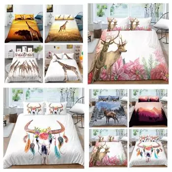 Лидер продаж, комплект пододеяльников с 3D принтом оленя, комплект постельного белья с изображением животных, Детский комплект постельного белья с рисунком Цзин, модный пододеяльник UK Single 135x200cm