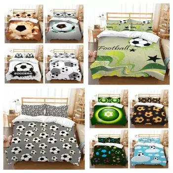 Лидер продаж, комплект пододеяльников с 3D футбольным принтом, комплект постельного белья с футбольным узором, костюм из полиэстера для мальчиков и девочек, комплект постельного белья одного двуспального размера UK Single 135x200cm