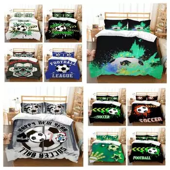 Лидер продаж, комплект постельного белья для футбола, комплект постельного белья с креативным принтом для детей и подростков, двойные комплекты постельного белья королевского размера, роскошный домашний текстиль UK Single 135x200cm