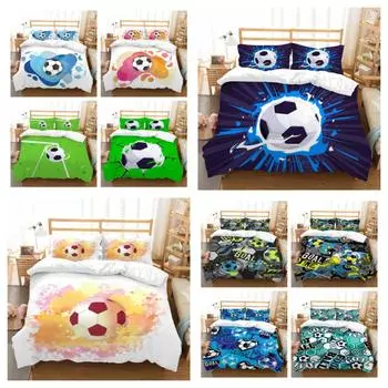 Лидер продаж, комплекты постельного белья с футбольным принтом, постельное белье с наволочкой, новая мода, 2/3 шт., пододеяльник для мальчиков и мужчин, комплект постельного белья Coevr UK Single 135x200cm