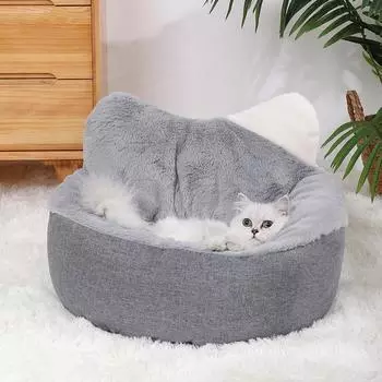 Лидер продаж, кошачья кровать, домик, плюшевая корзина для домашних животных, зимняя теплая подушка для ушей кошки, уютный спальный мешок для кошек, гнездо для питомника котят, моющиеся кровати для домашних животных