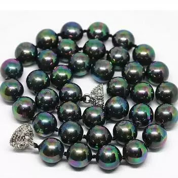Лидер продаж, круглое ожерелье с радужным черным жемчугом диаметром 10 мм