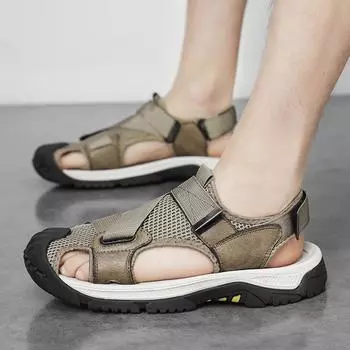 Лидер продаж Летние мужские сетчатые сандалии Удобная дышащая и нескользящая обувь для отдыха на природе Пляж Прогулки Мужская обувь для взрослых 38 чёрный