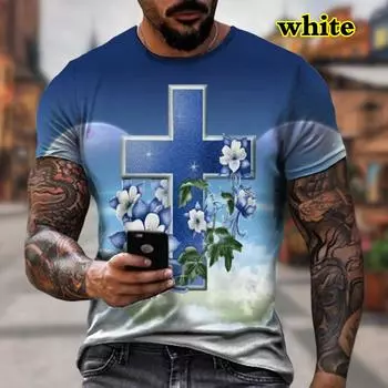 Лидер продаж, летняя футболка с христианским крестом Иисуса и 3d принтом, унисекс, повседневная футболка с круглым вырезом, топы