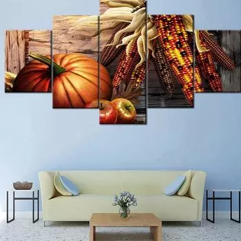 Лидер продаж, модульная HD-печать, 5 шт., холст, картина, зерно, кукуруза, тыква и фрукты, тип плаката, домашний декор, рамка для гостиной, без рамки 20x35cm*2 20x45cm*2 20x55cm*1