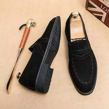 Лидер продаж, мужская замшевая обувь, Европа, Америка, мягкая подошва, удобные туфли на плоской подошве, лоферы, мужская официальная обувь, модный синий цвет 37 чёрный