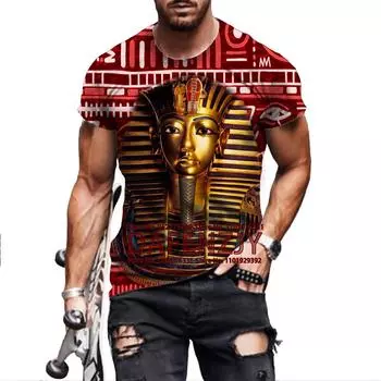 Лидер продаж, мужские футболки, египетская 3D-футболка, повседневная модная уличная футболка с коротким рукавом с изображением египетского фараона L красный
