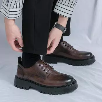 Лидер продаж, мужские кожаные туфли, увеличивающие рост, новый модный стиль, повседневная обувь, черные удобные туфли на шнуровке для мужчин 38 чёрный