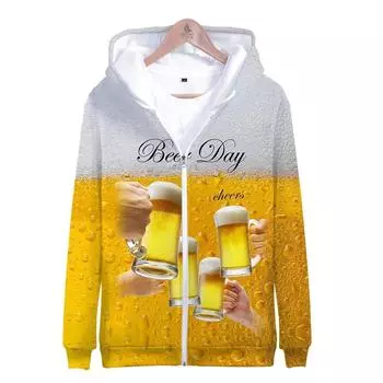 Лидер продаж, новая 3D одежда Beer day, повседневные толстовки на молнии с длинными рукавами, повседневные мужские и женские модные крутые толстовки, топы S