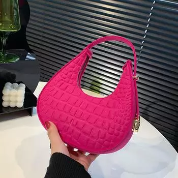 Лидер продаж, новая весенняя женская сумка, модная и популярная ретро фетровая сумка подмышками из крокодиловой кожи, женская сумка на плечо 21x6x19cm коричневый