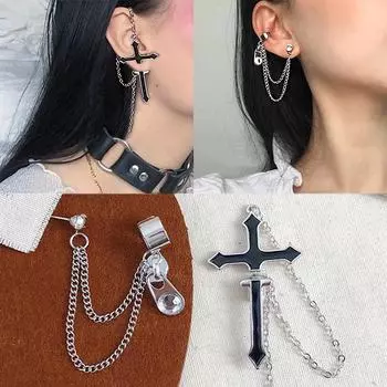 Лидер продаж, новые ювелирные изделия на цепочке, готические, панк-серьги с крестом, 1 шт., висячие крючки с кисточками для женщин, подарок