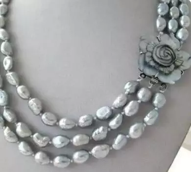 Лидер продаж, новый стиль, тройное ожерелье с жемчугом 8-9 мм в стиле барокко, серебристо-серый жемчуг