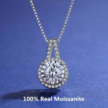Лидер продаж, ожерелье из стерлингового серебра 925 пробы с настоящим муассанитом, классическое ожерелье 1-2 карата D, цвет лабораторных бриллиантов, женские ювелирные изделия 18 К 1 Carat