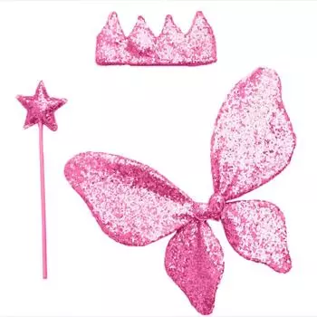 Лидер продаж, платье для девочек с блестками и крыльями бабочки, разноцветная блестящая волшебная палочка для волос, повязка на день защиты детей