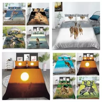 Лидер продаж, пододеяльник с принтом кенгуру, комплект постельного белья с животными, прекрасная постельная одежда для мальчиков и девочек, комплекты пододеяльников одного размера UK Single 135x200cm