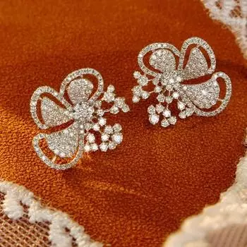 Лидер продаж, серьги-гвоздики в виде цветка для женщин, модные и популярные серьги в пасторальном стиле, модели с микроинкрустацией цирконием