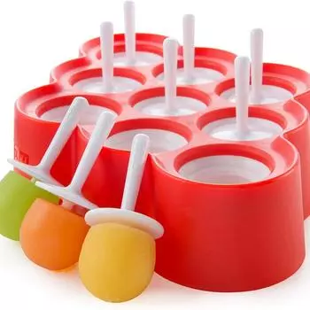 Лидер продаж, силиконовая мини-форма для мороженого на палочке, кубики льда, шарики для крема, лоток, инструменты для самостоятельного изготовления разноцветных форм для мороженого с 9 наклейками красный