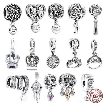 Лидер продаж, стерлинговое серебро S925, ажурные музыкальные ноты и королевская корона, висячие бусины, подходят для оригинального браслета, сделай сам, ювелирные изделия, подарок