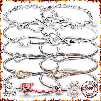 Лидер продаж, стерлинговое серебро S925, изысканный женский браслет с логотипом Eternal Love для оригинальных очаровательных ювелирных изделий 16cm