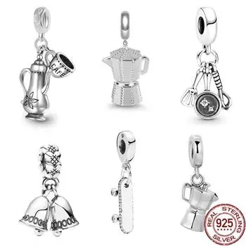 Лидер продаж, стерлинговое серебро S925, потертый кофейник и лопаточка, сковорода, подвесные ювелирные изделия, бусина, подходит для оригинального браслета