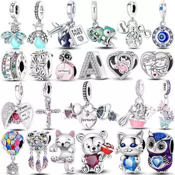 Лидер продаж, светящиеся подвески-светлячки, бусины из стерлингового серебра 925 пробы, сова, кошка, любовь, болтаются, подходят оригинальные браслеты, ювелирные изделия своими руками