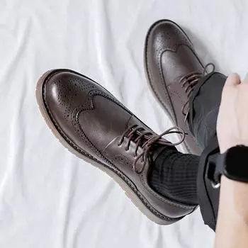 Лидер продаж, удобные мужские туфли-оксфорды ручной работы, качественные кожаные мужские туфли, классические деловые туфли в стиле ретро для мужчин 38 чёрный