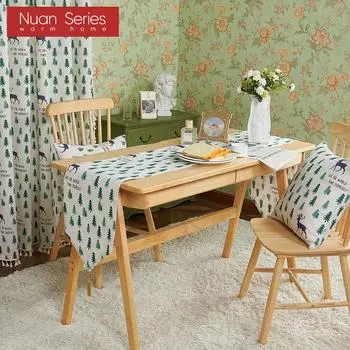 Лидер продаж, универсальный рождественский лось с узором из хлопка и льна, с принтом кисточек, скатерть, обеденный стол, декоративный для домашнего стола, серия Nuan W30cm x L140cm зелёный