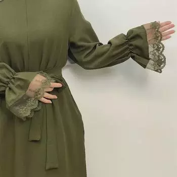 Лидер продаж в Дубае, мусульманский халат с кружевными манжетами, застежкой-молнией спереди и боковыми карманами 6723 2XL коричневый/кофейный