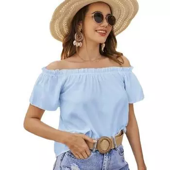 Лидер продаж весна-лето женская рубашка с открытыми плечами и оборками для женщин S чёрный