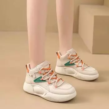 Лидер продаж, высокие кроссовки для женщин, на платформе, со шнуровкой, кожаные, для ходьбы, для бега, тенниса, нескользящие, модные, ботильоны 35 белый