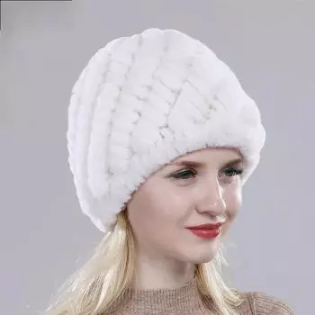 Лидер продаж, женские 100% натуральные меховые шапки из кролика рекс, женские уличные меховые шапки из кролика рекс ONE SIZE чёрный