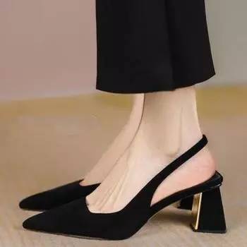 Лидер продаж, женские туфли на высоком каблуке, черные туфли на высоком каблуке, сандалии, лето 2023, новые вечерние пикантные туфли-лодочки на толстом каблуке, тапочки, женские свадебные туфли 35 чёрный