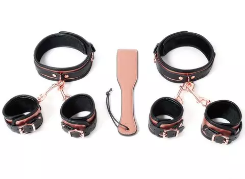 Любимая душа Косплей SM Товары Ограничения Набор из 5 предметов Розовое золото Натуральная кожа Наручники Ножные кандалы Набедренные кандалы Королева Пара (Бедренные кандалы M)