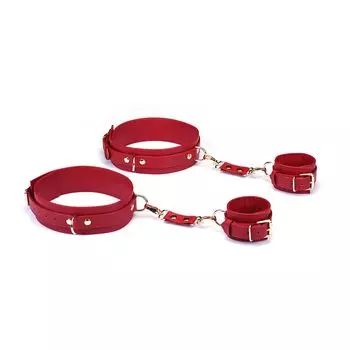 Liebe Seele Red PU Leather Gold Hardware Popular SM Goods Restraints Genuine Leather Queen Luxury Cosplay Restraint Play Shackles Set with (Thigh