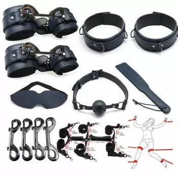 Liebe Seele SM Goods Bed Restraint Set 8 Piece Set Натуральная кожа Queen Thigh Shackles (ВМС, М)