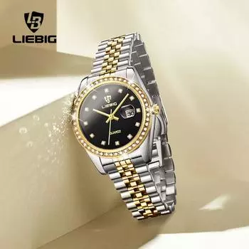 LIEBIG легкие роскошные нишевые женские часы высокого класса из цельной стали с ремешком в виде бабочки и календарем, водонепроницаемые кварцевые женские часы