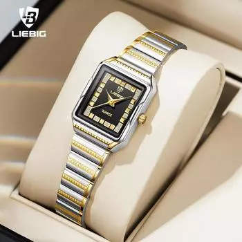 LIEBIG&SKMEI Часы для женщин Роскошные водонепроницаемые кварцевые часы из нержавеющей стали Темперамент Элегантные изысканные женские повседневные наручные часы L1050 золотой