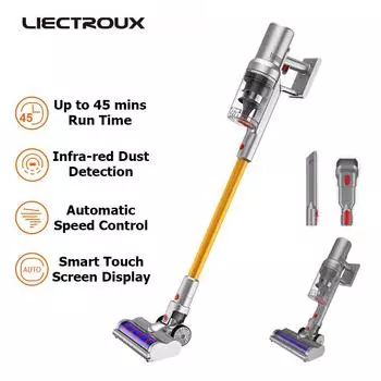 Liectroux i10 беспроводной ручной пылесос, интеллектуальный датчик пыли, автоматическое управление скоростью, светодиодный сенсорный экран, 27 кПа, 4 в 1 беспроводной пылесос для домашних животных серый