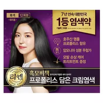 Lien Black Mobichaek Propolis-containing cream dye for gray hair, 12 servings, black, 1 unit