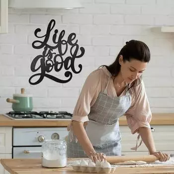Life is Good Iron 3D Word Wall Sign, Vintage Hollow Wall Art, Stylish and Unique Metal Wall Decor for Home and Office Spaces чёрный