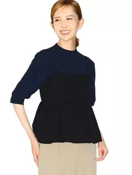 Life Store от LIFE STORE от BEAMS Жаккардовая майка с баской ЧЕРНЫЙ S (Лучистые ЛУЧИ) BMING BEAMS/S/S Рубашки/Блузки BMING женские чёрный