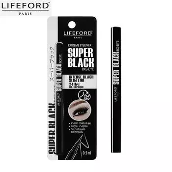 Lifeford Paris Extreme Eyeliner Super Black Big Eye, Intense Black Slim Line, водонепроницаемость 24 часа, 0,5 мл. - Тайская косметика 0.5 ml. чёрный