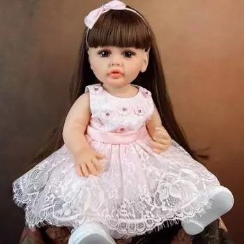 Реалистичные 22 дюйма/55 см полностью силиконовые виниловые куклы-ребенки Реалистичные принцессы Длинные каштановые волосы Модные новые рождественские пасхальные гифки 22 inch about 55 cm