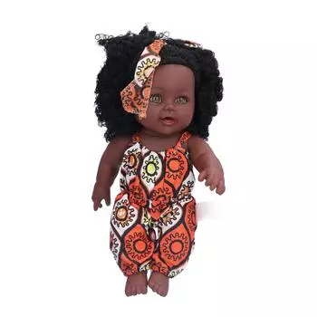 Lifelike Baby Doll Simulation Vinly African Girl Reborn Baby Doll Toy for ToddlersGear Brown