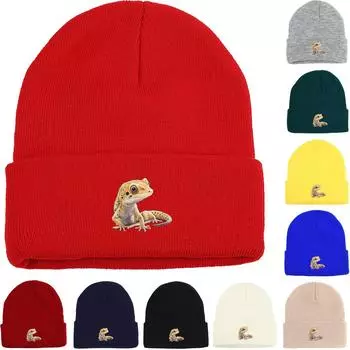 Lifelike Gecko Warm Knit Hat Beanie,Newfangled Pet Lizard Woman Cap Autumn Lightweight Stylish Bobble Hat Knitted Cap Beanie as the picture бежевый