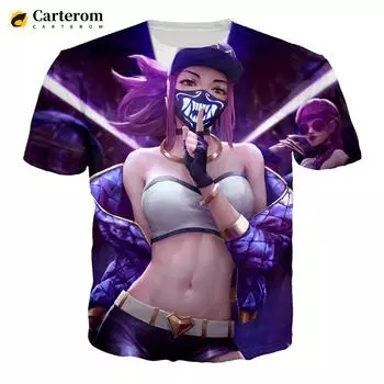 Лига легенд сексуальная Акали 3D принт мужская футболка женская модная футболка LOL игровой персонаж психоделическая футболка дышащие топы XXS