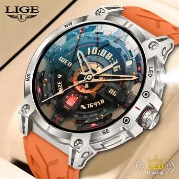 LIGE 1.8 Bluetooth Call Smart Watch 760mAh Спорт на открытом воздухе Фитнес-трекер Мужские часы LED Фонарик Компас Smartwatch silicone strap чёрный