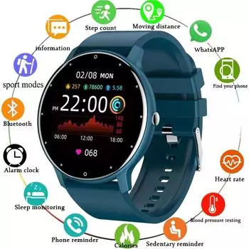 LIGE 2021 модные умные часы женские пульсометр кровяное давление многофункциональные спортивные часы мужские и женские водонепроницаемые умные часы женские Silicone belt синий